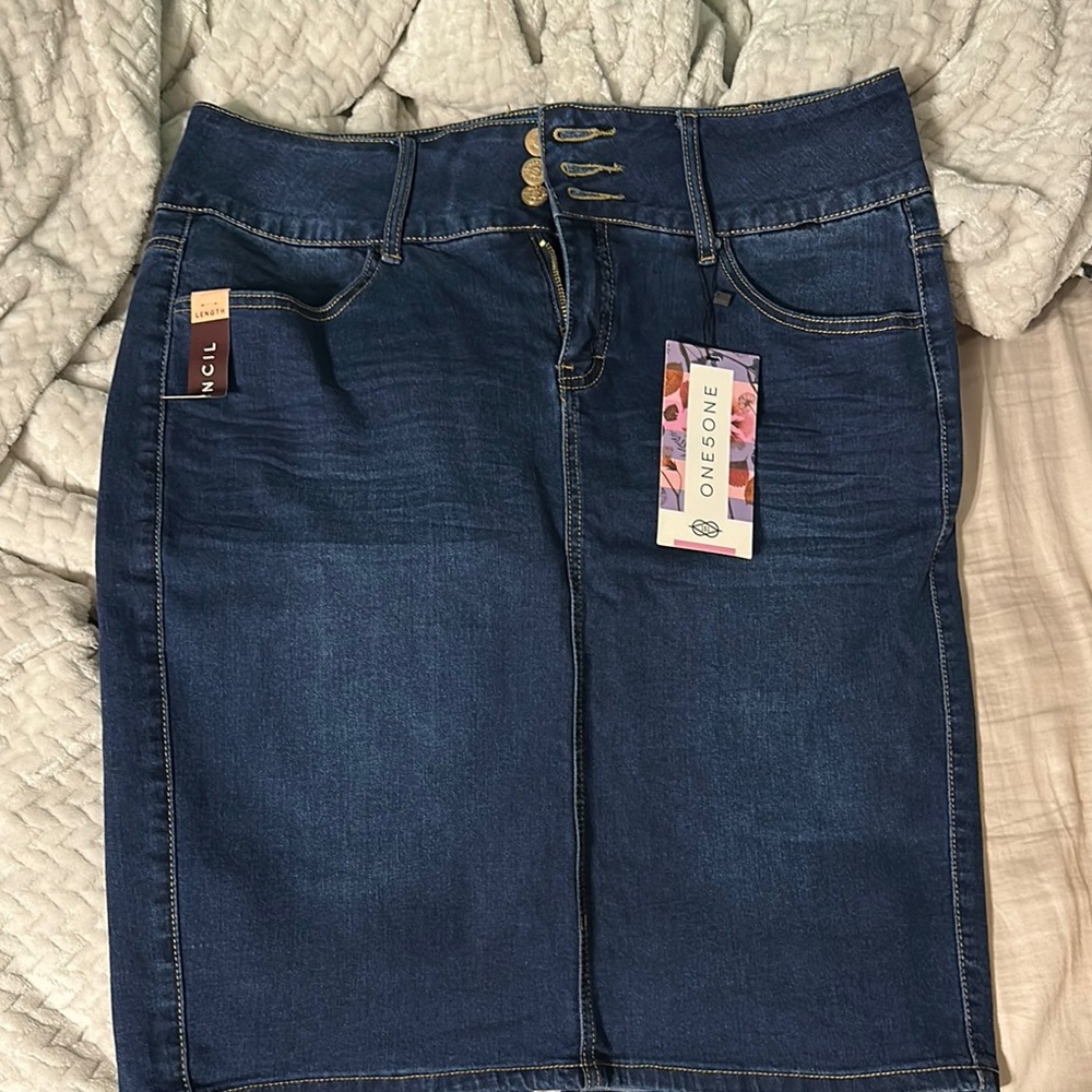 one 5 one Dark Blue Denim Skirt